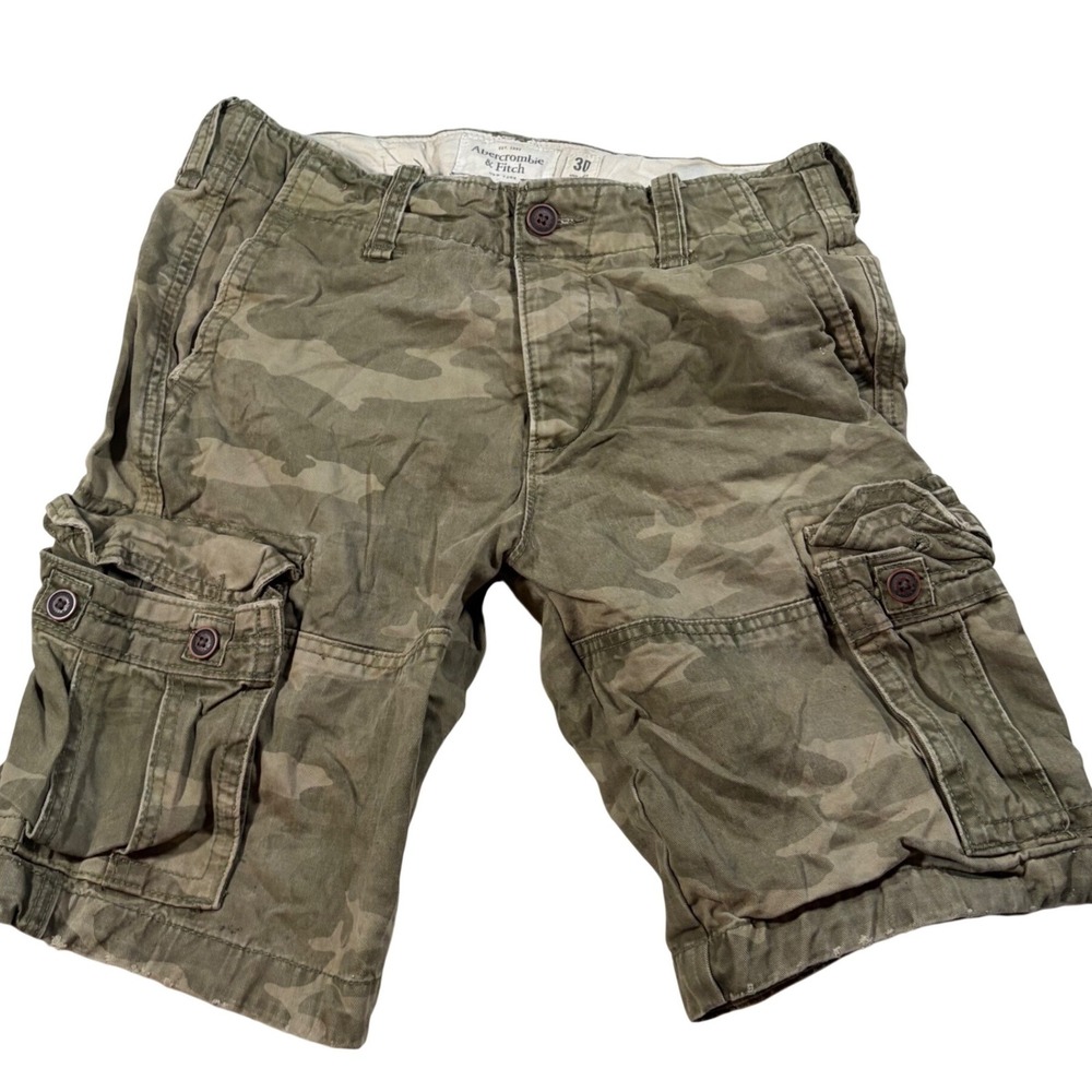 Abercrombie & Fitch Mens Camo Cargo Shorts Y2K Skater Camouflage Size 30 Utility